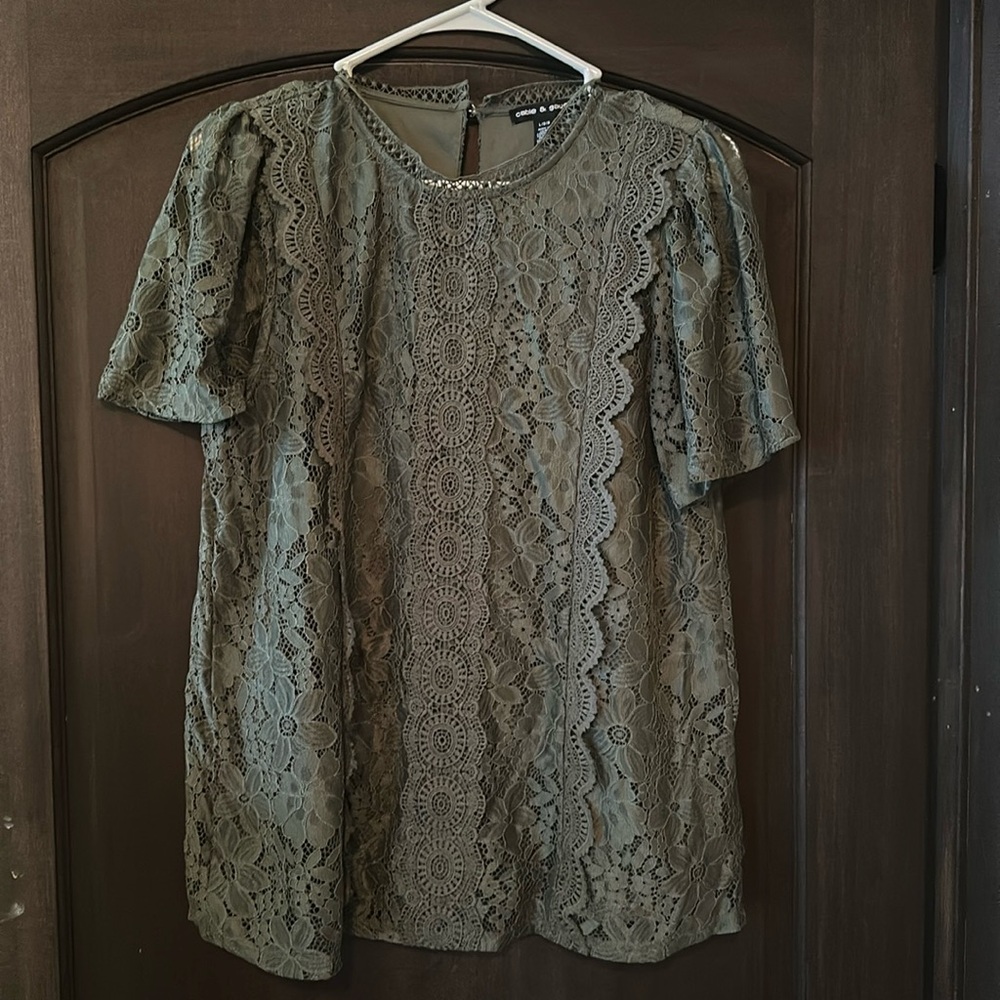 Hunter green lace blouse